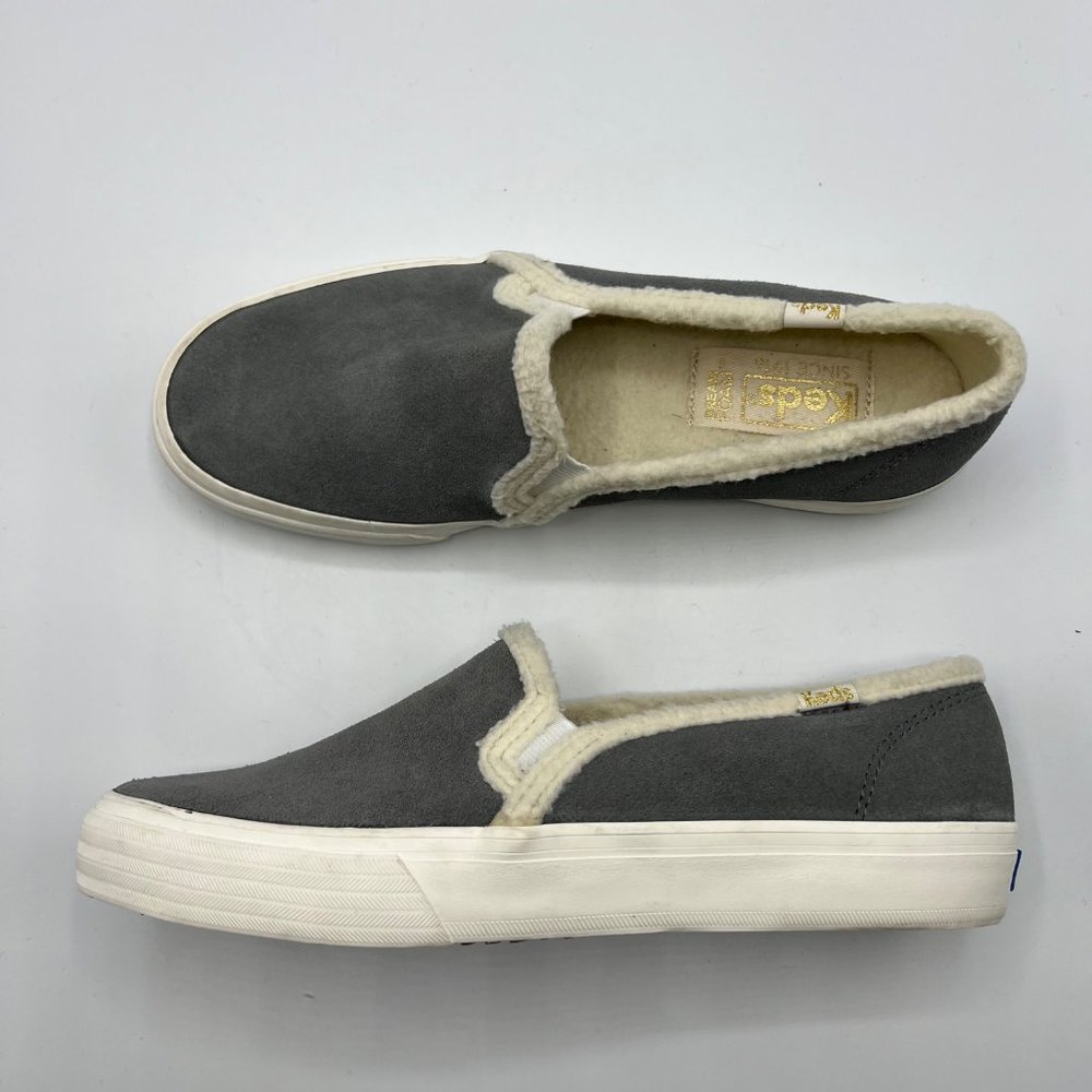 Keds Double Decker Slip On Sneaker Suede & Faux Shearling in Smoked Pearl Size 7